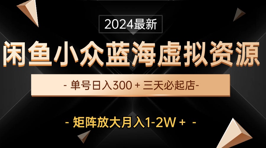 最新闲鱼小众蓝海虚拟资源，单号日入300＋，三天必起店，矩阵放大月入1-2W网赚项目-副业赚钱-互联网创业-资源整合八方网创