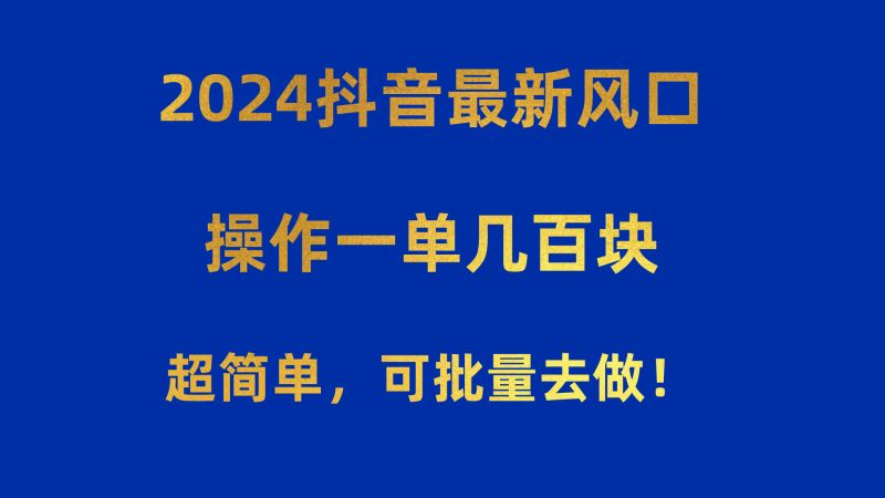 2024抖音最新风口!操作一单几百块!超简单,可批量去做!!!网赚项目-副业赚钱-互联网创业-资源整合八方网创