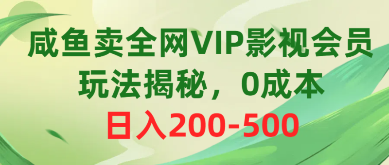 咸鱼卖全网VIP影视会员，玩法揭秘，0成本日入200-500网赚项目-副业赚钱-互联网创业-资源整合八方网创