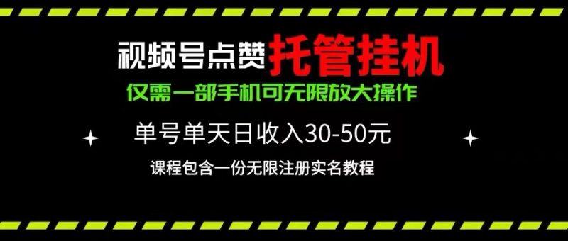 视频号点赞托管挂机，单号单天利润30~50，一部手机无限放大（附带无限…网赚项目-副业赚钱-互联网创业-资源整合八方网创