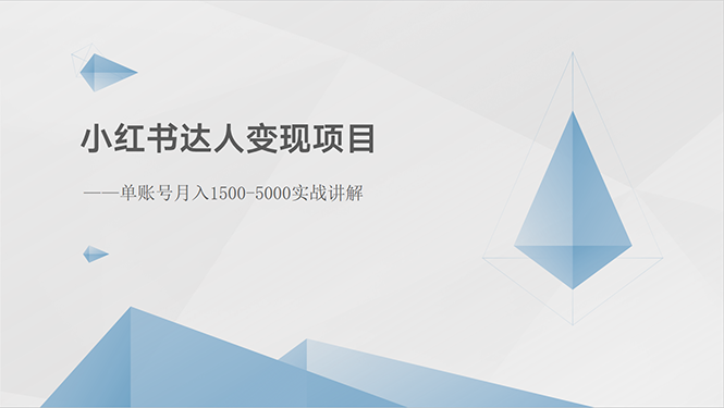 小红书达人变现项目：单账号月入1500-3000实战讲解网赚项目-副业赚钱-互联网创业-资源整合八方网创