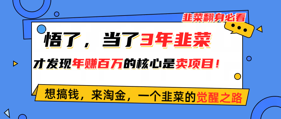 悟了，当了3年韭菜，才发现网赚圈年赚100万的核心是卖项目，含泪分享！网赚项目-副业赚钱-互联网创业-资源整合八方网创