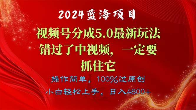 2024蓝海项目，视频号分成计划5.0最新玩法，错过了中视频，一定要抓住…网赚项目-副业赚钱-互联网创业-资源整合八方网创