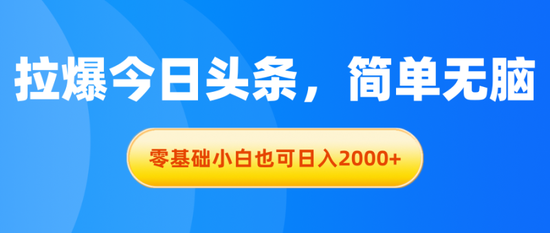 拉爆今日头条，简单无脑，零基础小白也可日入2000+网赚项目-副业赚钱-互联网创业-资源整合八方网创