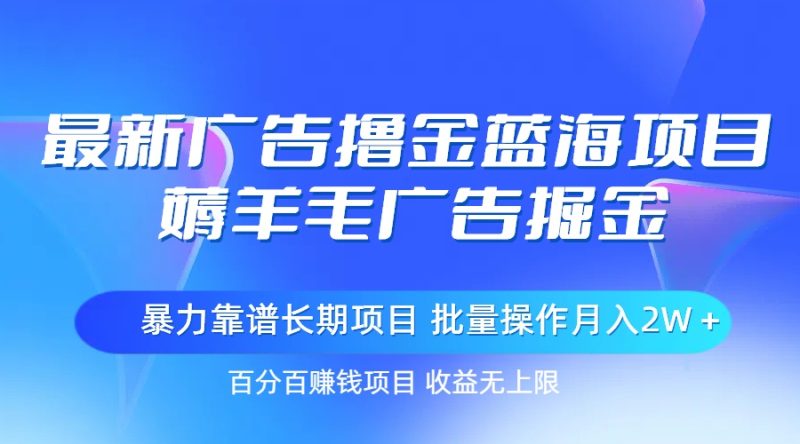 最新广告撸金蓝海项目，薅羊毛广告掘金 长期项目 批量操作月入2W＋网赚项目-副业赚钱-互联网创业-资源整合八方网创