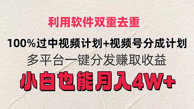 利用软件双重去重，100%过中视频+视频号分成计划小白也可以月入4W+网赚项目-副业赚钱-互联网创业-资源整合八方网创
