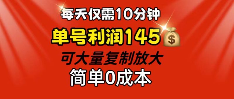 每天仅需10分钟，单号利润145 可复制放大 简单0成本网赚项目-副业赚钱-互联网创业-资源整合八方网创