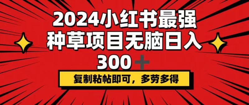 2024小红书最强种草项目，无脑日入300+，复制粘帖即可，多劳多得网赚项目-副业赚钱-互联网创业-资源整合八方网创