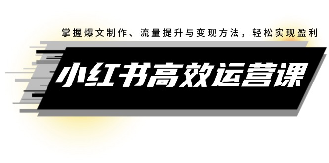 小红书高效运营课：掌握爆文制作、流量提升与变现方法，轻松实现盈利网赚项目-副业赚钱-互联网创业-资源整合八方网创