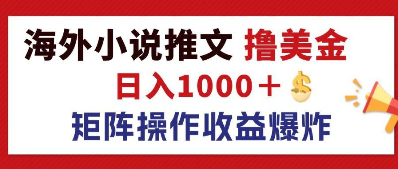 最新海外小说推文撸美金,日入1000+ 蓝海市场,矩阵放大收益爆炸网赚项目-副业赚钱-互联网创业-资源整合八方网创