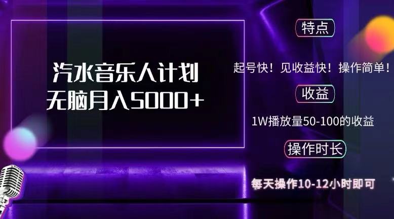 抖音汽水音乐人计划无脑月入5000+网赚项目-副业赚钱-互联网创业-资源整合八方网创