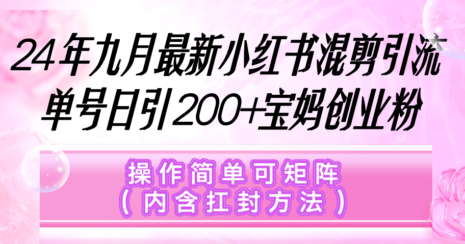 小红书混剪引流，单号日引200+宝妈创业粉，操作简单可矩阵（内含扛封…网赚项目-副业赚钱-互联网创业-资源整合八方网创