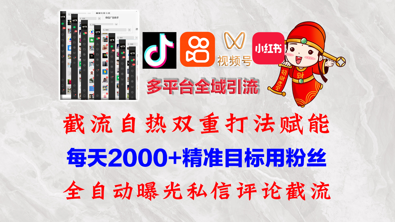 快手，抖音，小红书，视频号多平台全自动引流获客系统 精准全域引流，…网赚项目-副业赚钱-互联网创业-资源整合八方网创