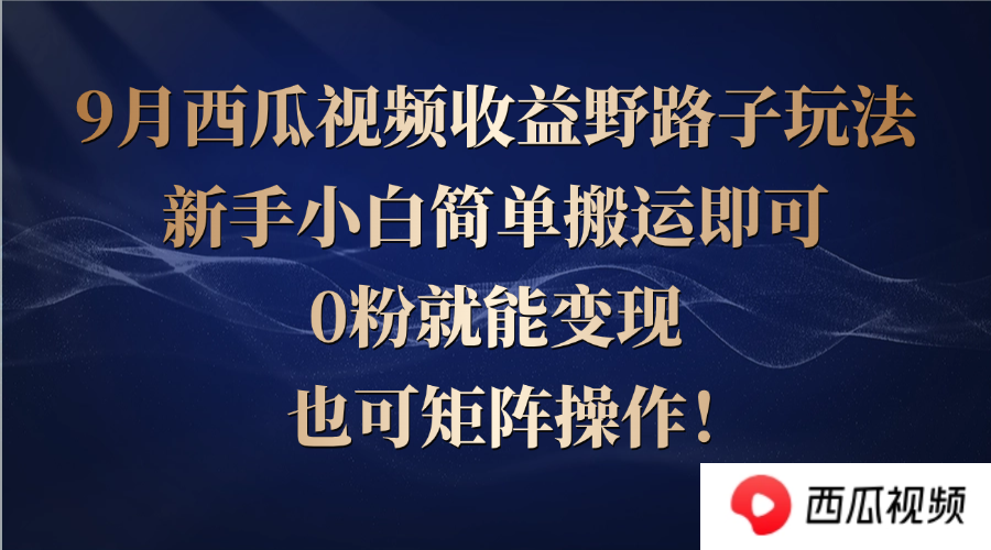 西瓜视频收益野路子玩法，新手小白简单搬运即可，0粉就能变现，也可矩…网赚项目-副业赚钱-互联网创业-资源整合八方网创