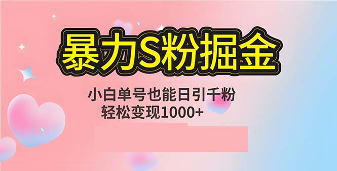 单人单机日引千粉，变现1000+，S粉流量掘金计划攻略网赚项目-副业赚钱-互联网创业-资源整合八方网创
