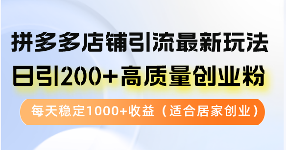 拼多多店铺引流最新玩法，日引200+高质量创业粉，每天稳定1000+收益（…网赚项目-副业赚钱-互联网创业-资源整合八方网创