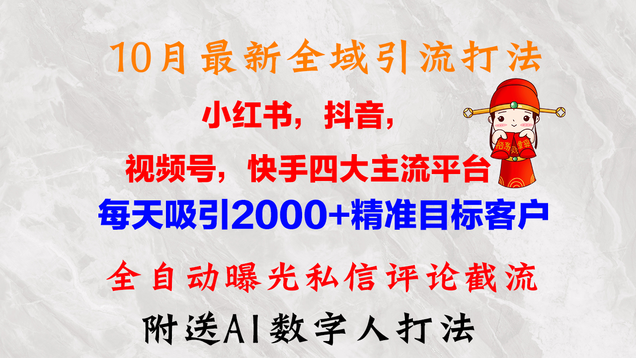 10月最新小红书，抖音，视频号，快手四大平台全域引流，，每天吸引2000…网赚项目-副业赚钱-互联网创业-资源整合八方网创