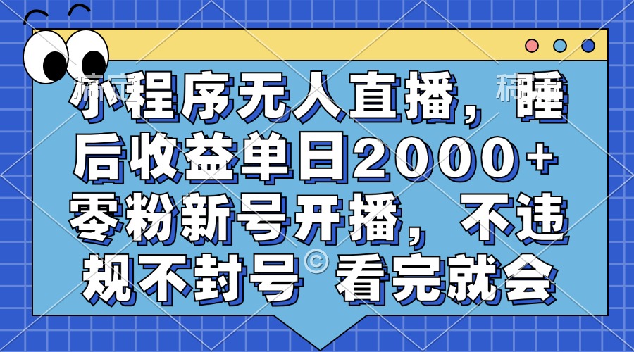 小程序无人直播，睡后收益单日2000+ 零粉新号开播，不违规不封号 看完就会网赚项目-副业赚钱-互联网创业-资源整合八方网创