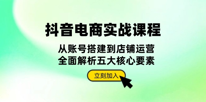 抖音 电商实战课程：从账号搭建到店铺运营，全面解析五大核心要素网赚项目-副业赚钱-互联网创业-资源整合八方网创