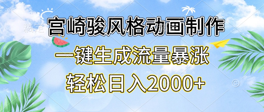 宫崎骏风格动画制作，一键生成流量暴涨，轻松日入2000+网赚项目-副业赚钱-互联网创业-资源整合八方网创