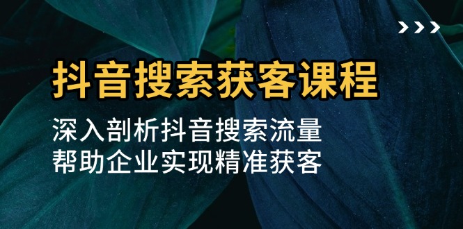 抖音搜索获客课程：深入剖析抖音搜索流量，帮助企业实现精准获客网赚项目-副业赚钱-互联网创业-资源整合八方网创