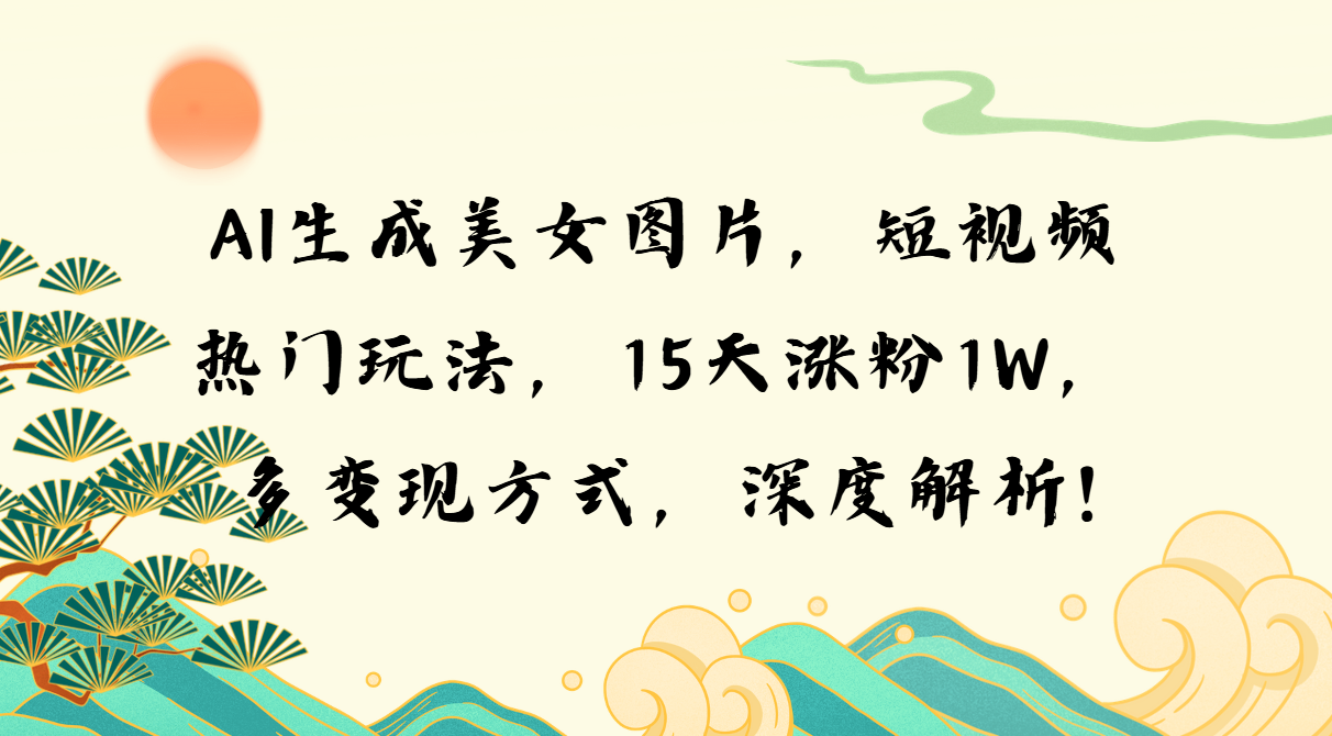 AI生成美女图片，短视频热门玩法，15天涨粉1W，多变现方式，深度解析!网赚项目-副业赚钱-互联网创业-资源整合八方网创