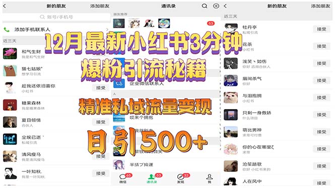 12月最新小红书3分钟爆粉引流秘籍 精准私域流量变现 日引500+网赚项目-副业赚钱-互联网创业-资源整合八方网创