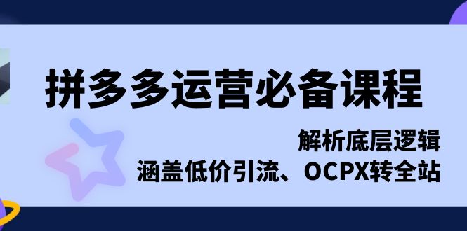 拼多多运营必备课程，解析底层逻辑，涵盖低价引流、OCPX转全站网赚项目-副业赚钱-互联网创业-资源整合八方网创