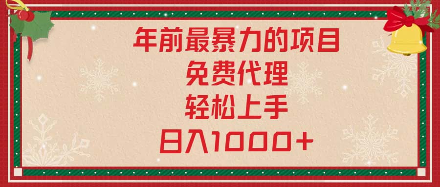 年前最暴力的项目，免费代理，轻松上手，日入1000+网赚项目-副业赚钱-互联网创业-资源整合八方网创