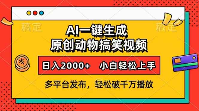 AI一键生成动物搞笑视频，多平台发布，轻松破千万播放，日入2000+，小…网赚项目-副业赚钱-互联网创业-资源整合八方网创