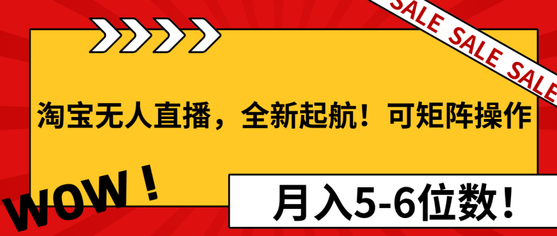 淘宝无人直播，全新起航！可矩阵操作，月入5-6位数！网赚项目-副业赚钱-互联网创业-资源整合八方网创