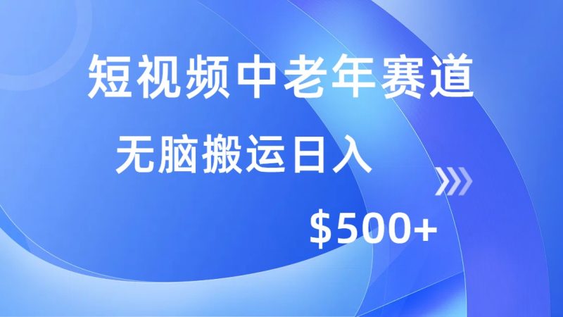 短视频中老年赛道,操作简单,多平台收益,无脑搬运日入500+网赚项目-副业赚钱-互联网创业-资源整合八方网创