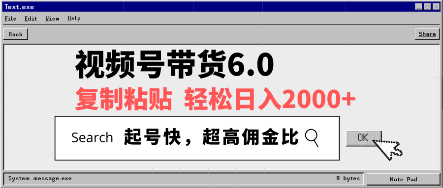 视频号带货6.0，轻松日入2000+，起号快，复制粘贴即可，超高佣金比网赚项目-副业赚钱-互联网创业-资源整合八方网创