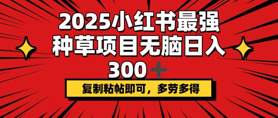 2025小红书最强种草项目，无脑日入300+，复制粘帖即可，多劳多得网赚项目-副业赚钱-互联网创业-资源整合八方网创