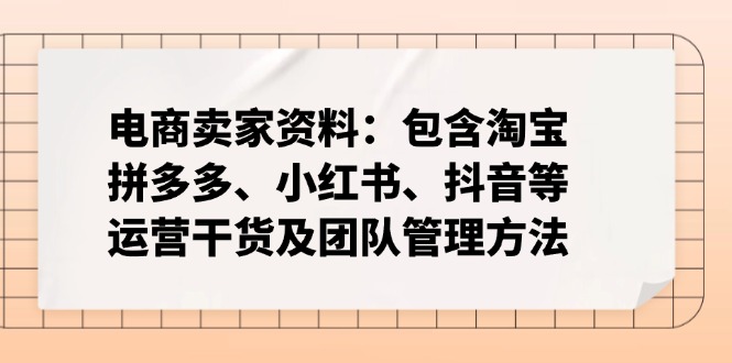 电商卖家资料:包含淘宝、拼多多、小红书、抖音等运营干货及团队管理方法网赚项目-副业赚钱-互联网创业-资源整合八方网创