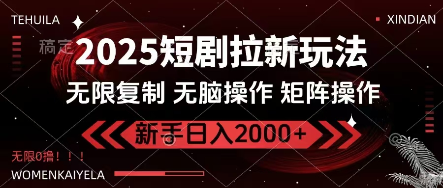 2025短剧拉新玩法，无需注册登录，无限0撸，无脑批量操作日入2000+网赚项目-副业赚钱-互联网创业-资源整合八方网创