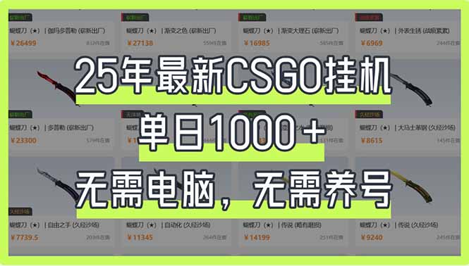 25年最新CSGO挂机系统，单日1000+，无需电脑，无需养号，0基础可上手网赚项目-副业赚钱-互联网创业-资源整合八方网创