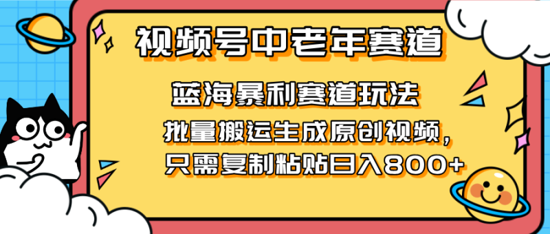 2025视频号中老年短视频蓝海暴利风口!复制粘贴搬运视频单日赚800+,无…网赚项目-副业赚钱-互联网创业-资源整合八方网创