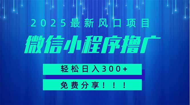 微信小程序撸广，最新风口项目，日入300+ 免费分享 可批量操作 小白可…网赚项目-副业赚钱-互联网创业-资源整合八方网创