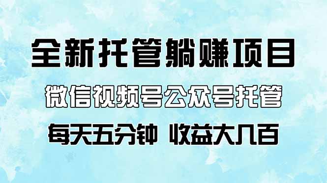 全新托管躺赚项目，微信视频号公众号托管代运营，每天五分钟，收益大几百网赚项目-副业赚钱-互联网创业-资源整合八方网创