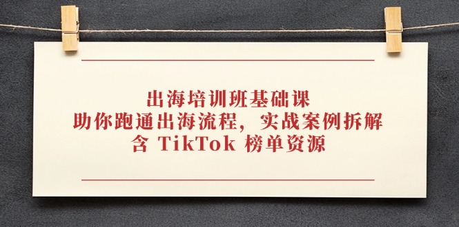 出海培训班基础课，助你跑通出海流程，实战案例拆解，含 TikTok 榜单资源网赚项目-副业赚钱-互联网创业-资源整合八方网创