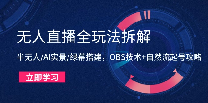 无人直播全玩法拆解：半无人/AI实景/绿幕搭建，OBS技术+自然流起号攻略网赚项目-副业赚钱-互联网创业-资源整合八方网创