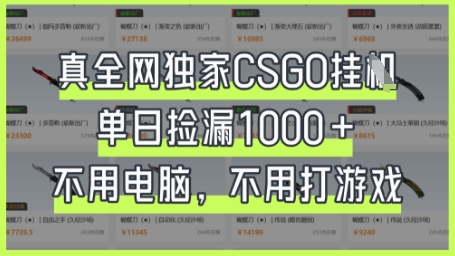 真全网独家CSGO挂G，单日捡漏1k+网赚项目-副业赚钱-互联网创业-资源整合八方网创