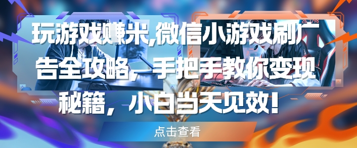 玩游戏挣米，微信小游戏刷广告全攻略，手把手教你变现秘籍，小白当天见效网赚项目-副业赚钱-互联网创业-资源整合八方网创