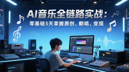 AI音乐全链路实战变现课：零基础3天掌握原创、翻唱、变现网赚项目-副业赚钱-互联网创业-资源整合八方网创