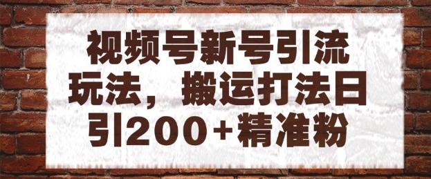 视频号新号引流玩法，搬运打法日引200+精准粉，可矩阵放大网赚项目-副业赚钱-互联网创业-资源整合八方网创
