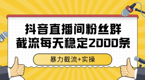 抖音直播间粉丝群暴力截流，一台电脑每天稳定2000条数据，暴力截流+实操网赚项目-副业赚钱-互联网创业-资源整合八方网创