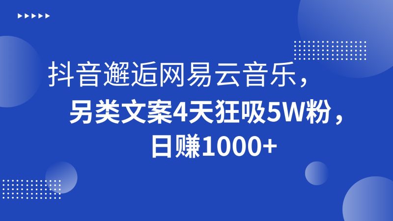 抖音邂逅网易云音乐，另类文案4天狂吸5W粉，日赚1000+网赚项目-副业赚钱-互联网创业-资源整合八方网创