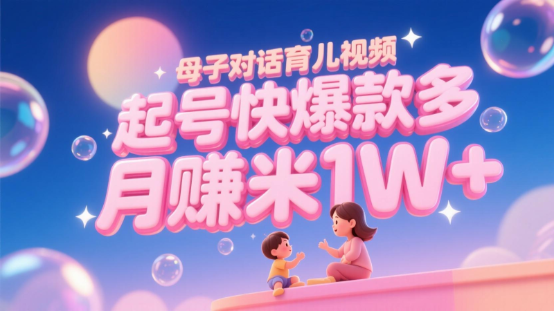 AI生成母子对话育儿类视频，起号快爆款多，小白宝妈轻松学，多渠道变现，月赚米1W+网赚项目-副业赚钱-互联网创业-资源整合八方网创