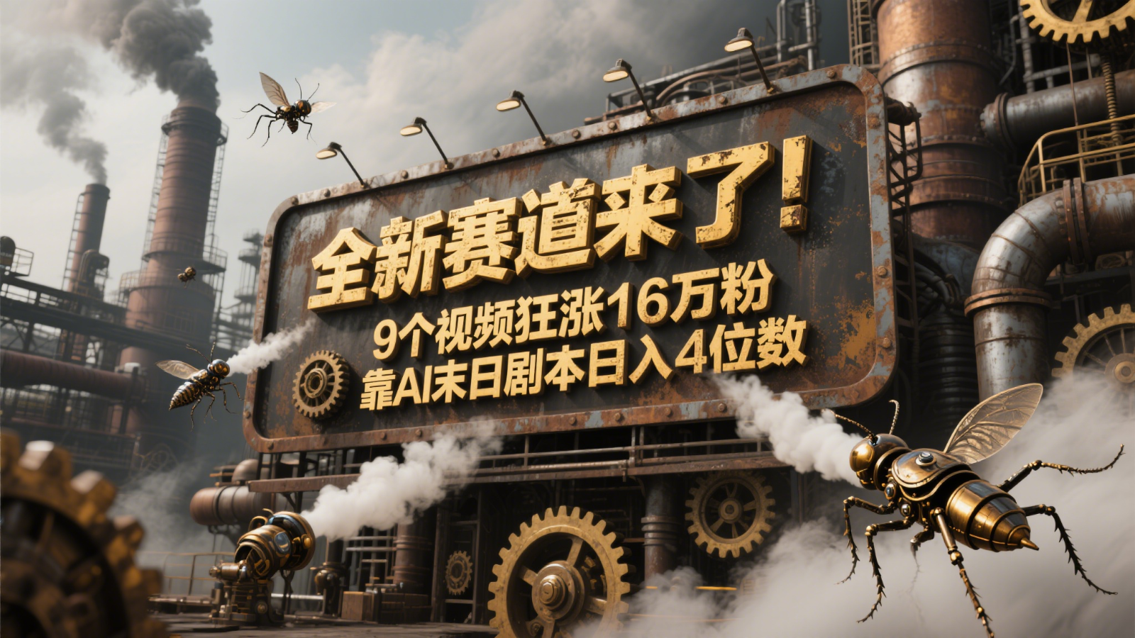 全新赛道来了！9个视频狂涨16万粉，靠AI末日剧本日入4位数，评论区爆肝追更！网赚项目-副业赚钱-互联网创业-资源整合八方网创